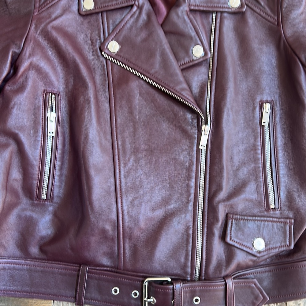 Rebecca Minkoff Burgundy Leather Moto Jacket - Picture 6 of 15